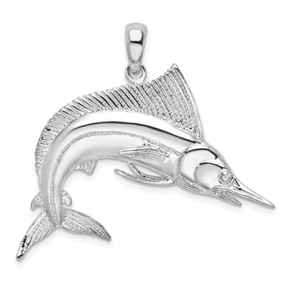 925 Sterling Silver Striped Marlin Pendant, 2-D